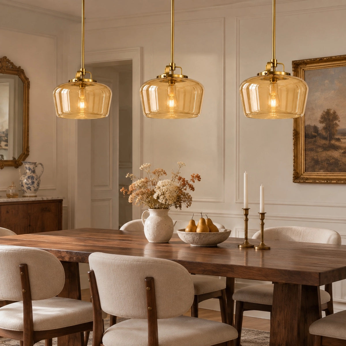 Modern Antique Brass Opal White Glass Pendant Light for Kitchen Island