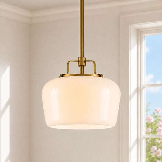 Modern Antique Brass Opal White Glass Pendant Light for Kitchen Island