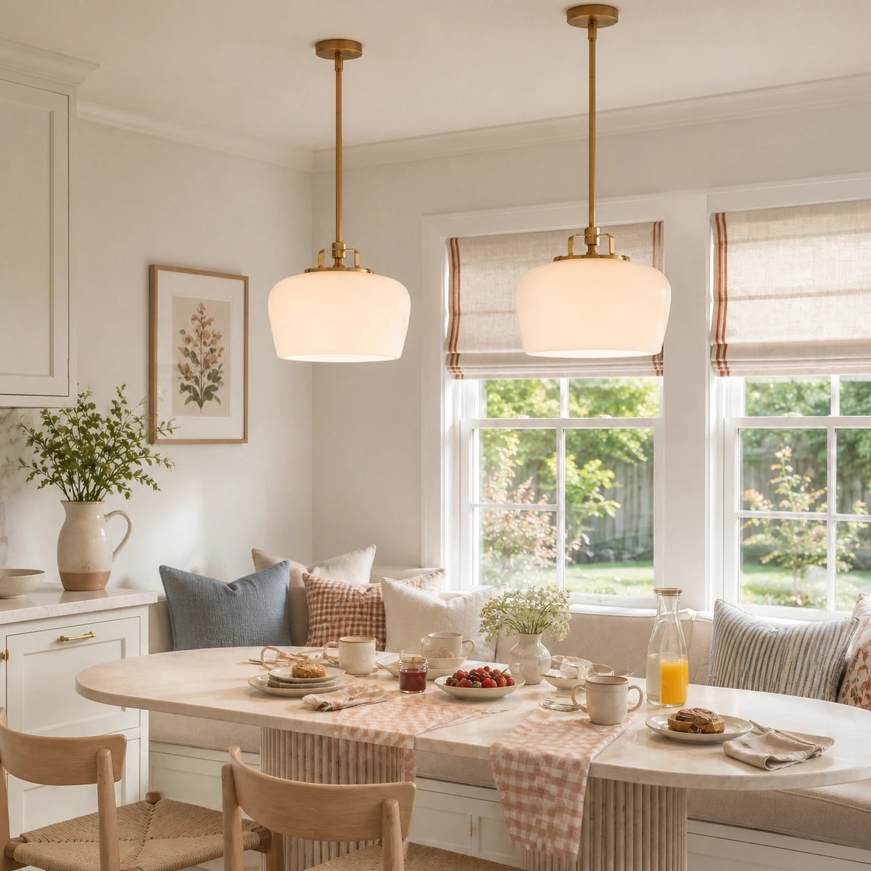 Modern Antique Brass Opal White Glass Pendant Light for Kitchen Island