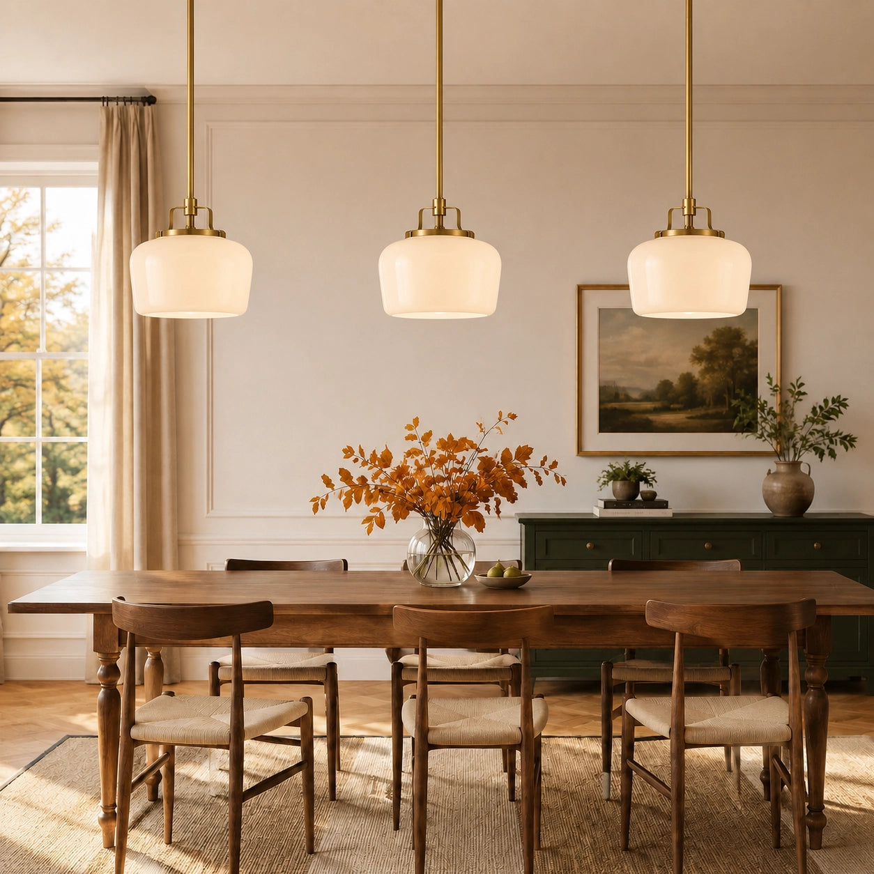 Modern Antique Brass Opal White Glass Pendant Light for Kitchen Island