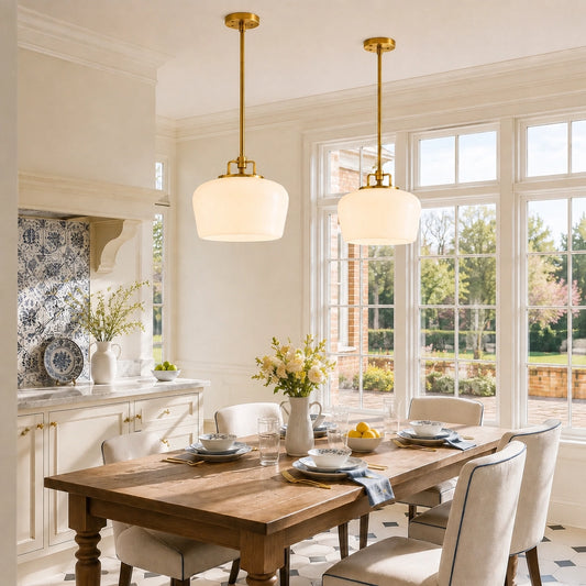 Modern Antique Brass Opal White Glass Pendant Light for Kitchen Island