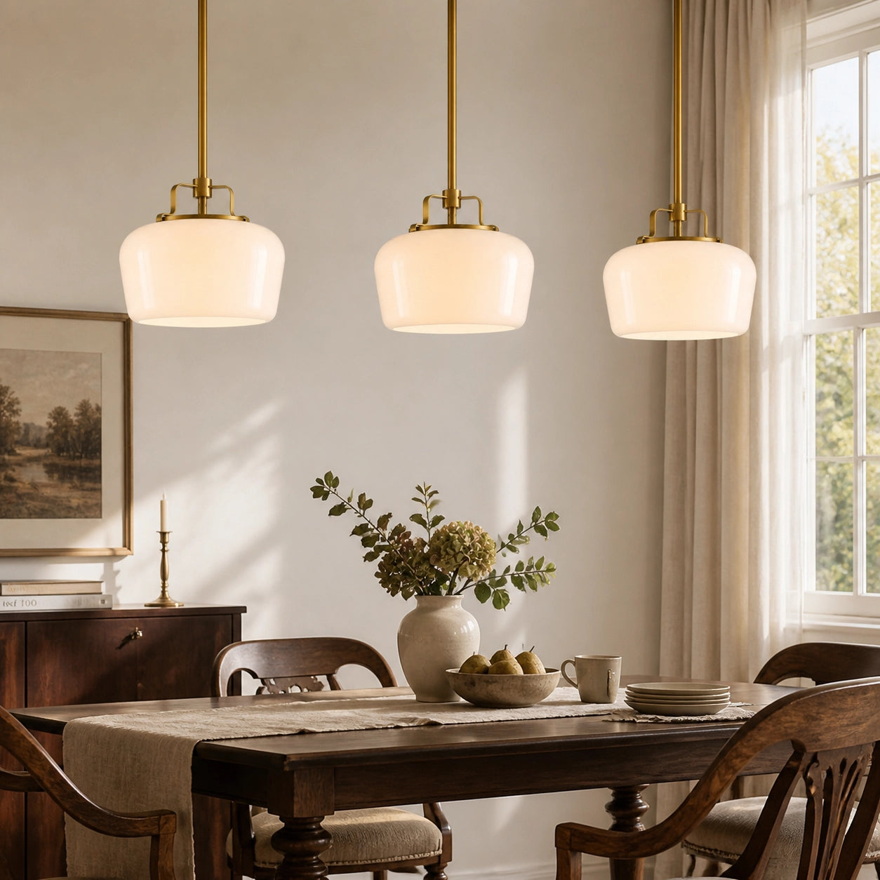 Modern Antique Brass Opal White Glass Pendant Light for Kitchen Island