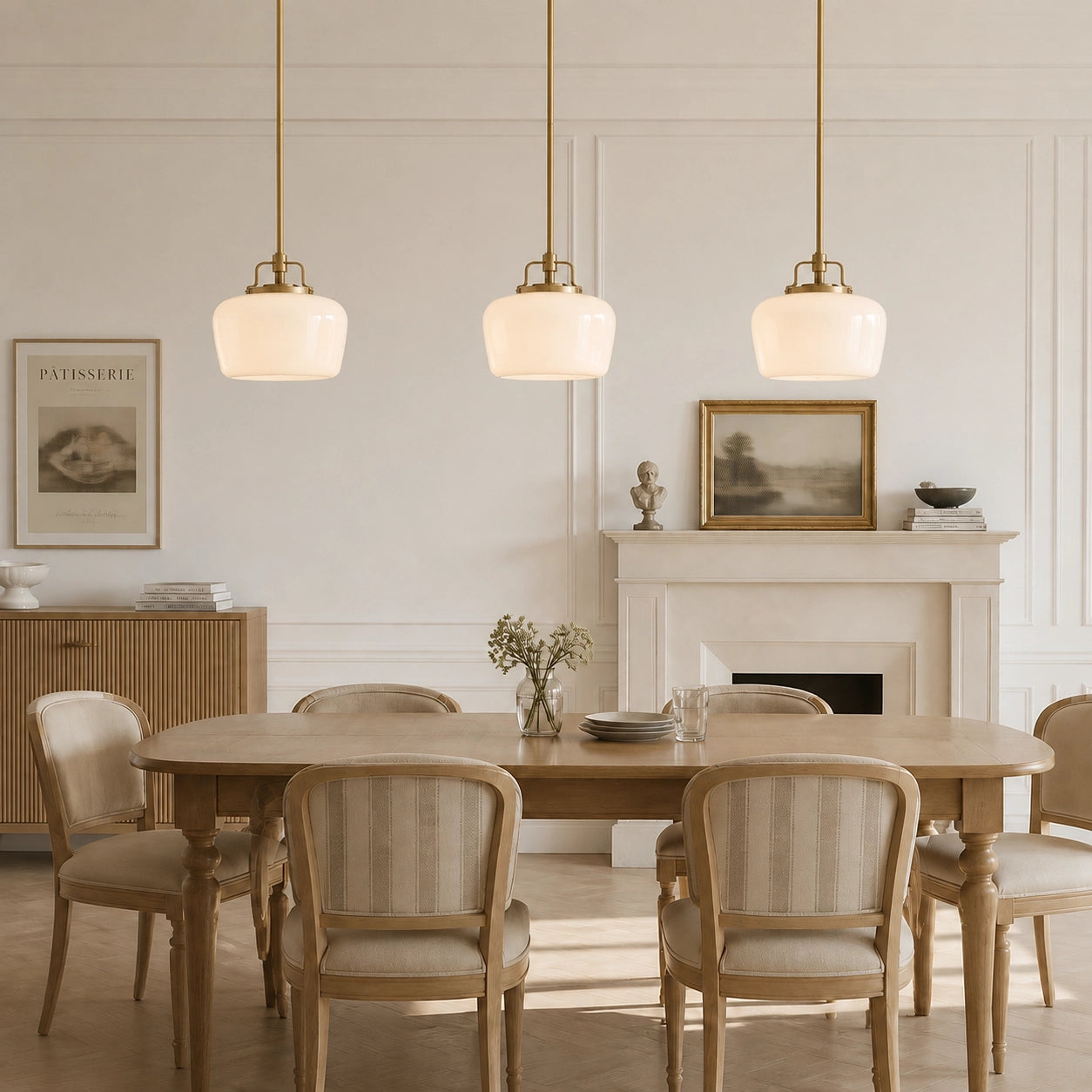 Modern Antique Brass Opal White Glass Pendant Light for Kitchen Island
