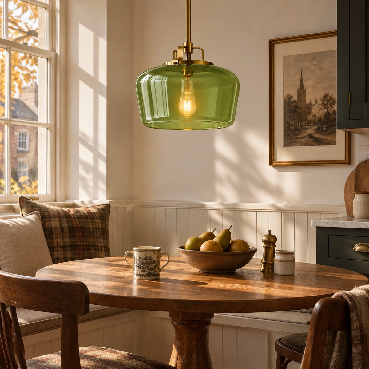 Modern Antique Brass Opal White Glass Pendant Light for Kitchen Island