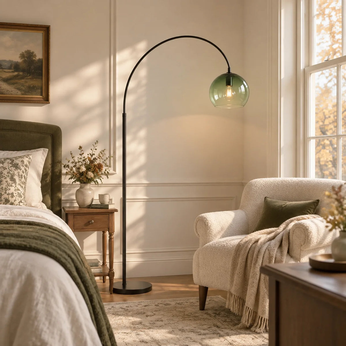 Adrian Modern Arched Green Glass Globe Floor Lamp