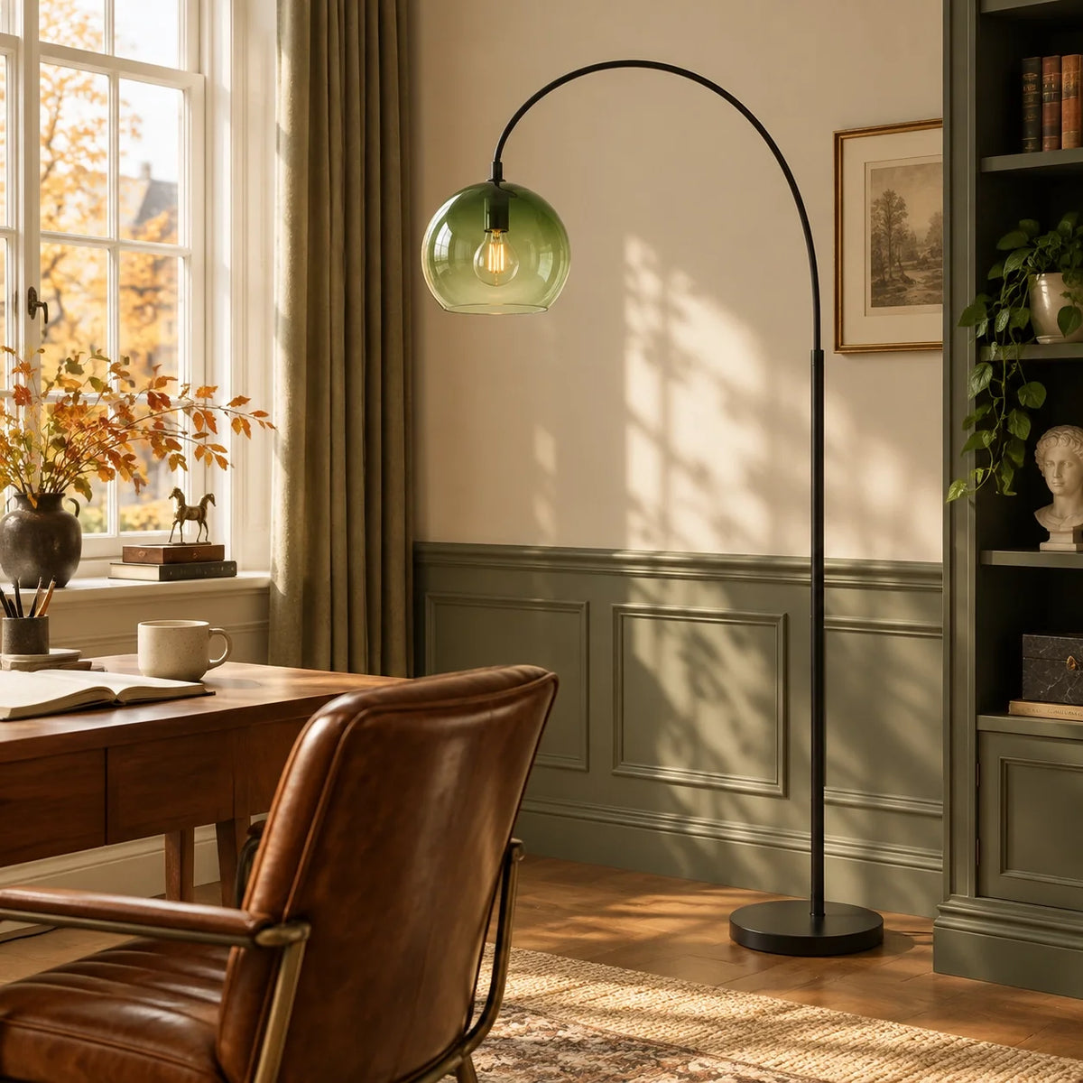 Adrian Modern Arched Green Glass Globe Floor Lamp