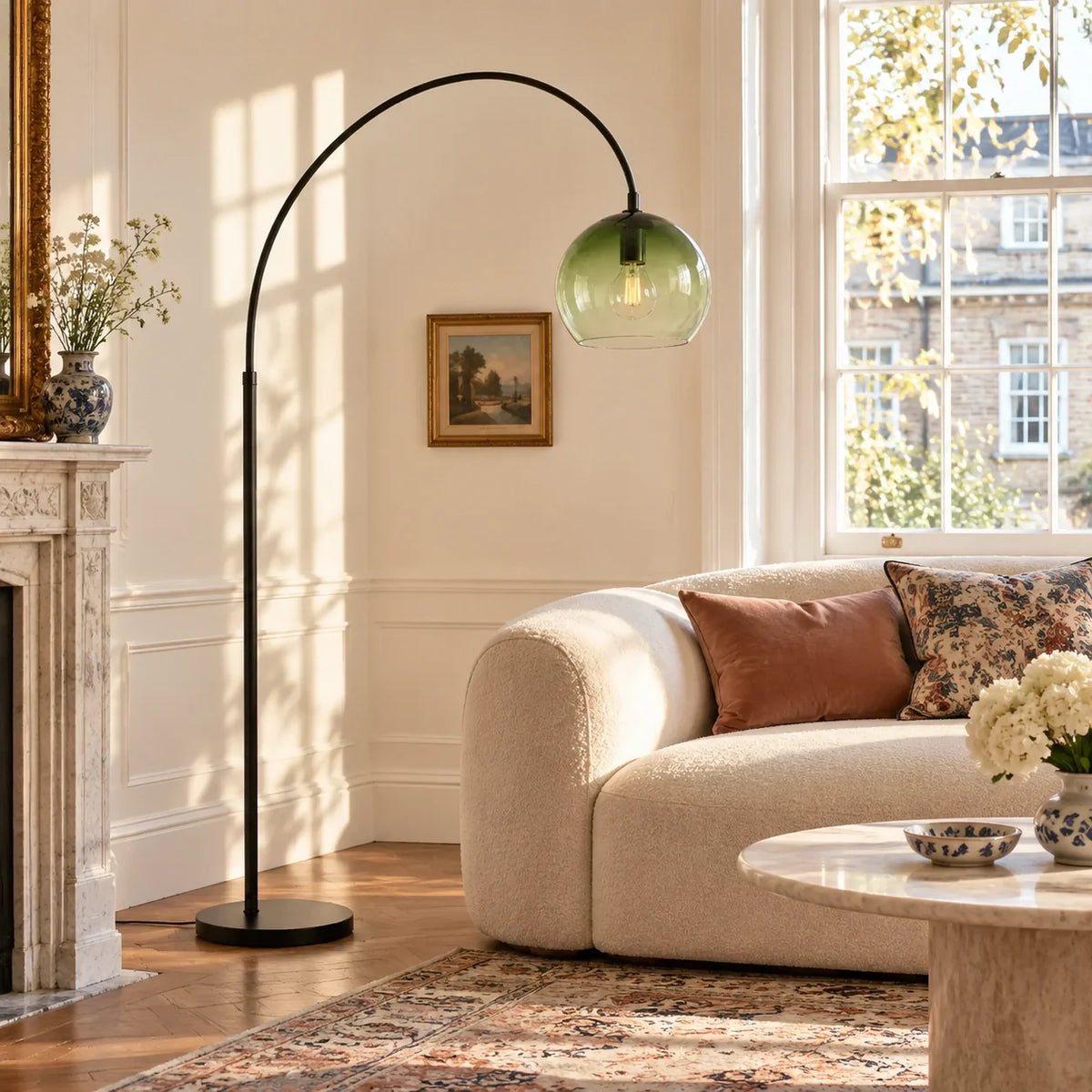Adrian Modern Arched Green Glass Globe Floor Lamp