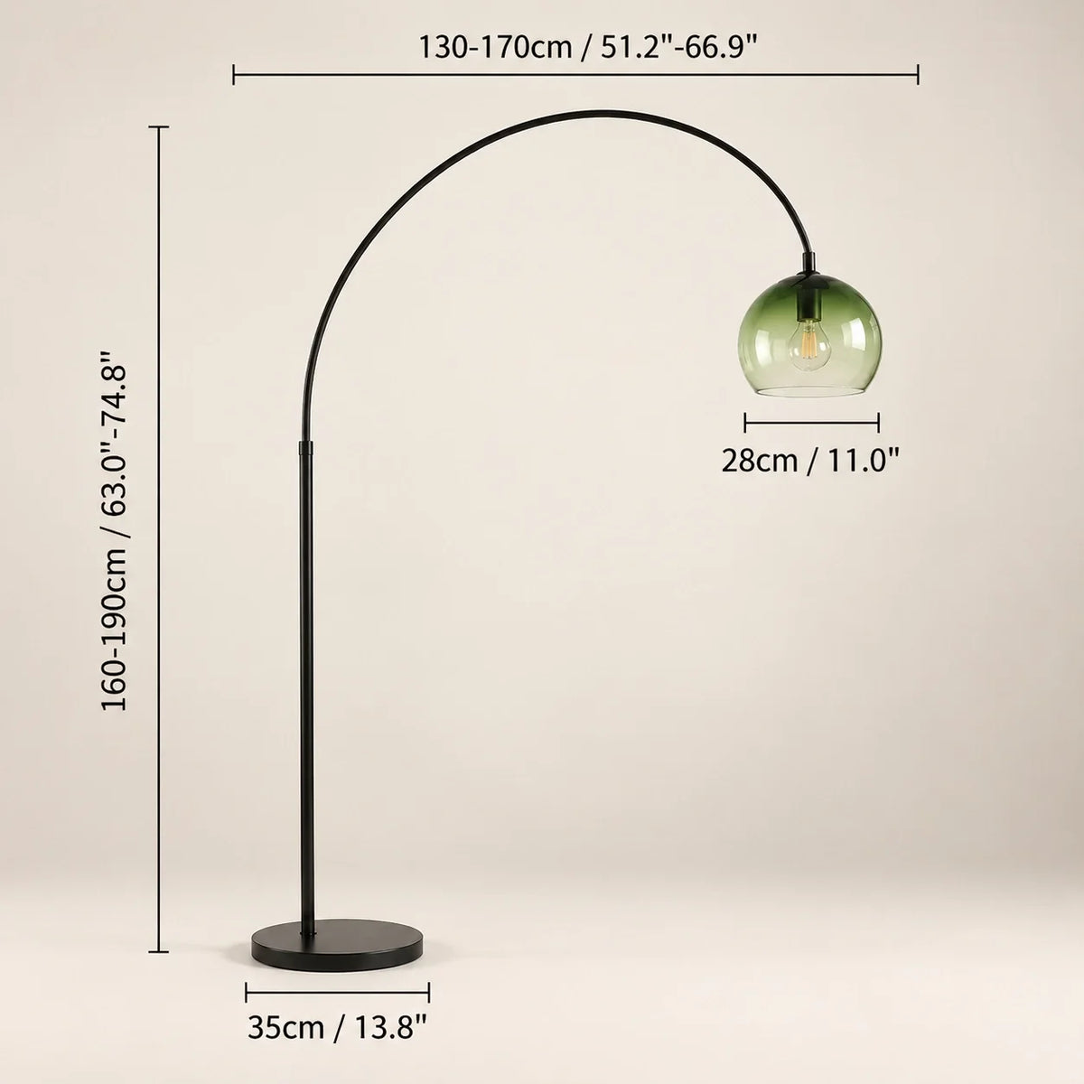 Adrian Modern Arched Green Glass Globe Floor Lamp