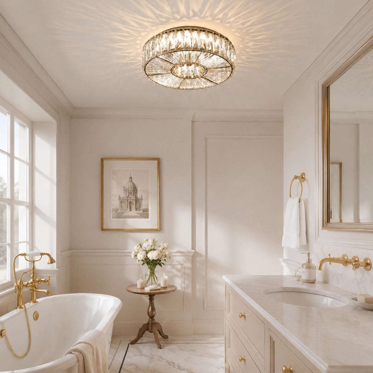 Modern Glam Aria Glass Crystal Round Flush Fitting Ceiling Light