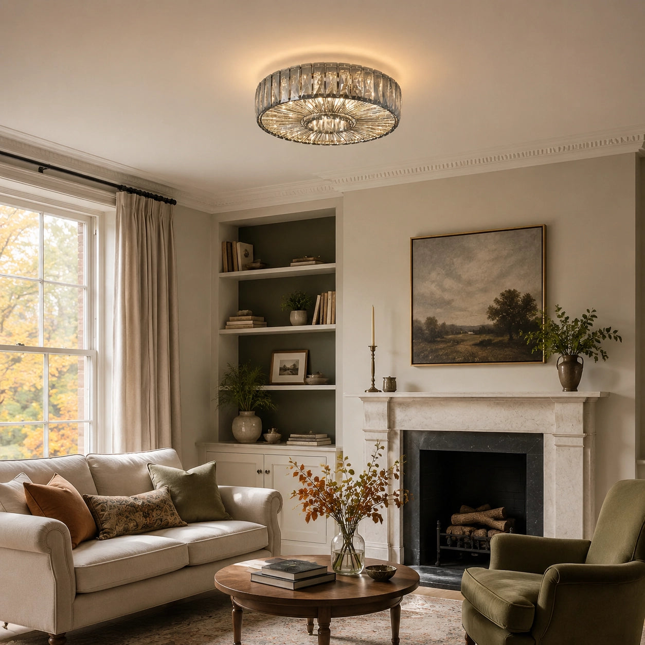 Modern Glam Aria Glass Crystal Round Flush Fitting Ceiling Light