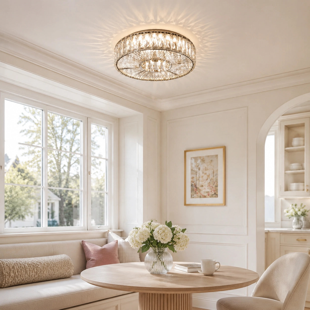 Modern Glam Aria Glass Crystal Round Flush Fitting Ceiling Light
