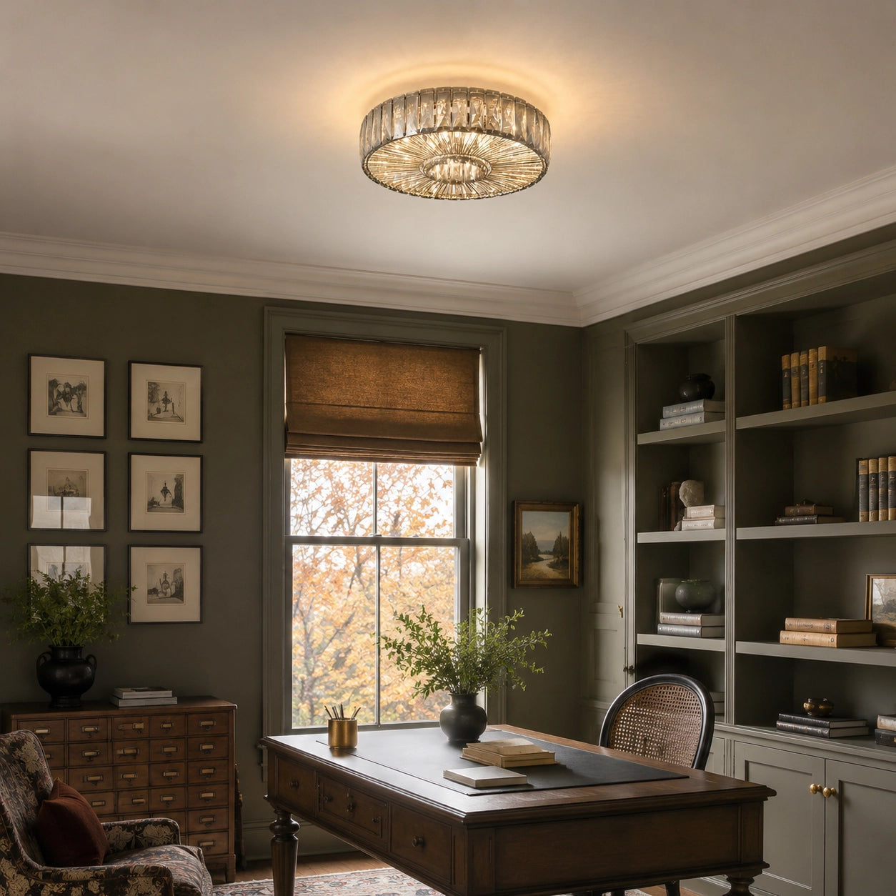 Modern Glam Aria Glass Crystal Round Flush Fitting Ceiling Light