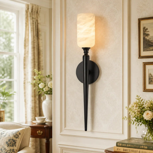 Modern Axis Long Cylinder Alabaster Wallchiere Light Fixture