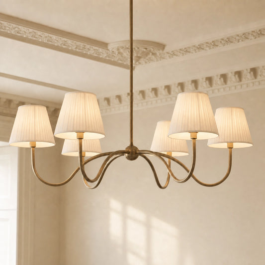 Modern Brass Fabric Lampshade 6-Head Pendant Light