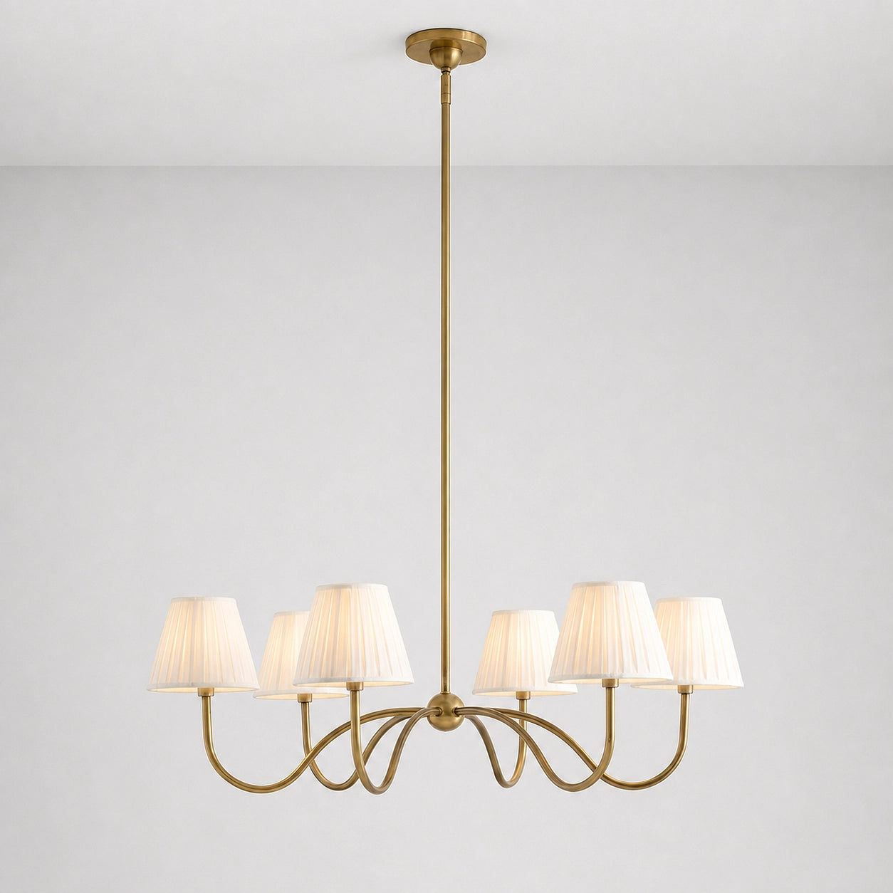 Modern Brass Fabric Lampshade 6-Head Pendant Light