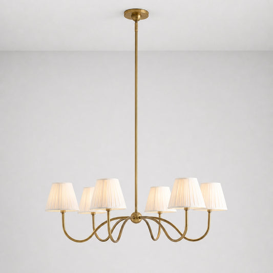 Modern Brass Fabric Lampshade 6-Head Pendant Light