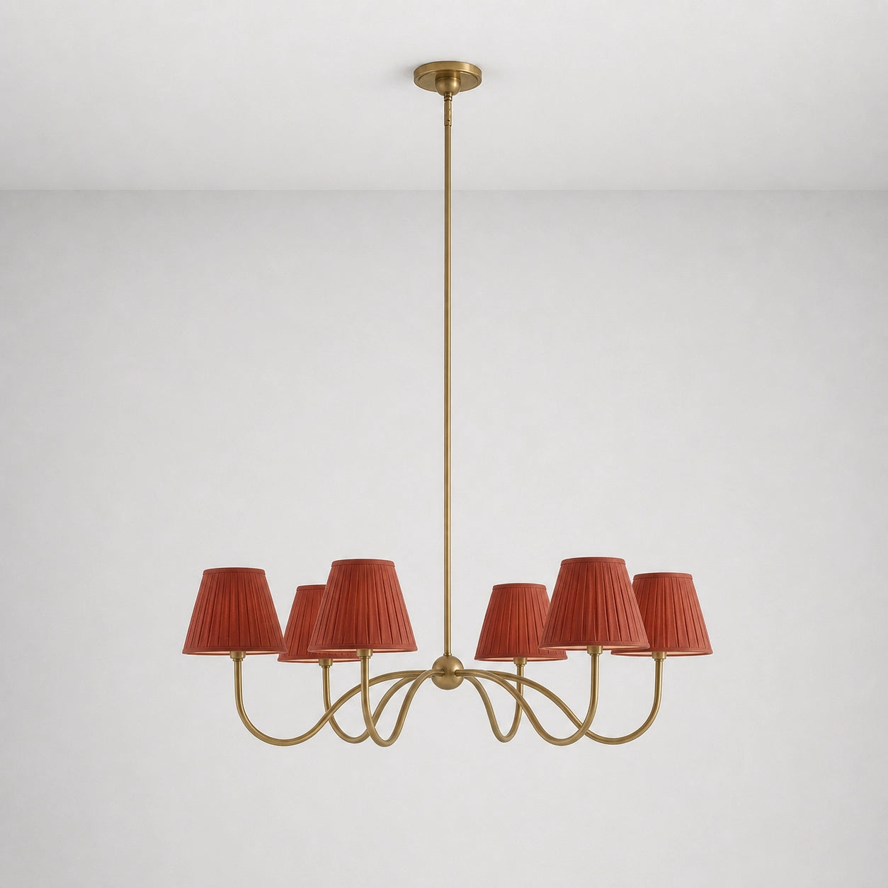 Modern Brass Fabric Lampshade 6-Head Pendant Light