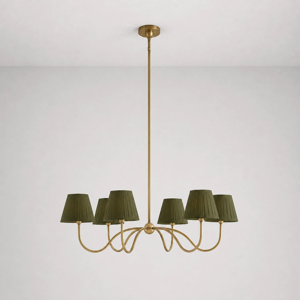 Modern Brass Fabric Lampshade 6-Head Pendant Light