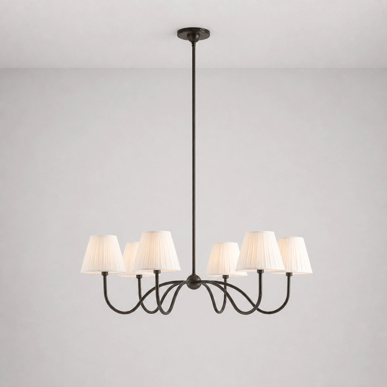 Modern Brass Fabric Lampshade 6-Head Pendant Light