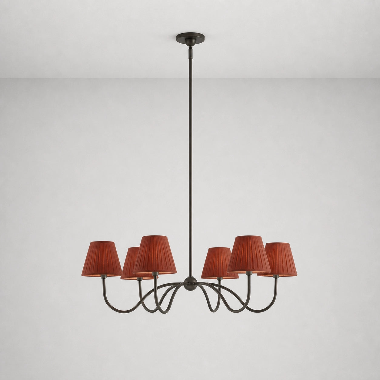 Modern Brass Fabric Lampshade 6-Head Pendant Light