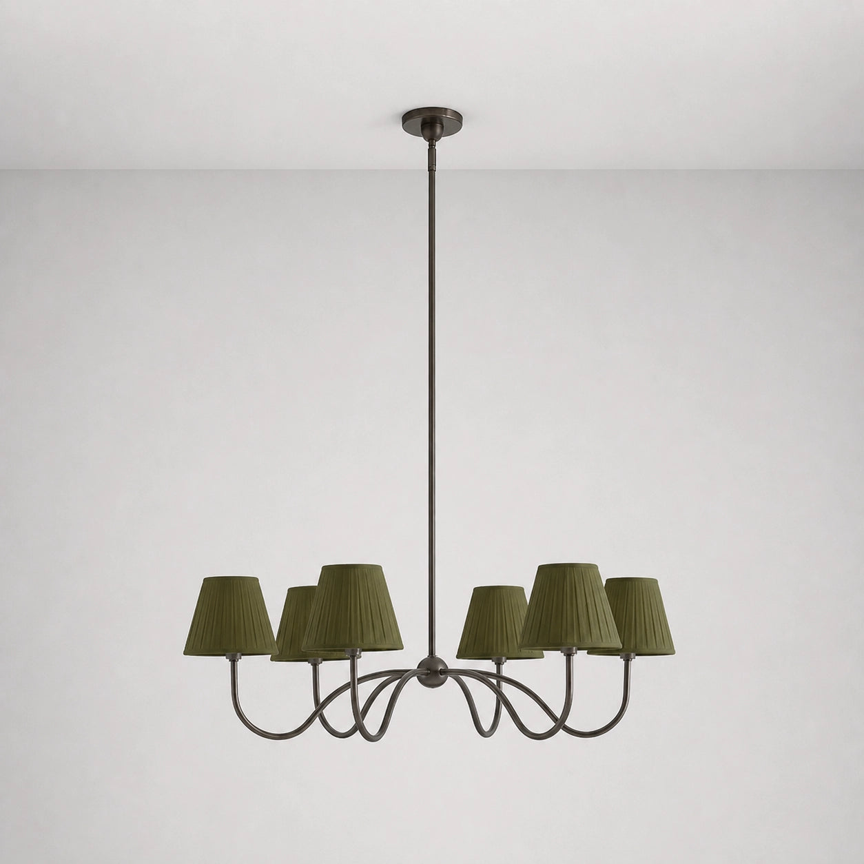 Modern Brass Fabric Lampshade 6-Head Pendant Light