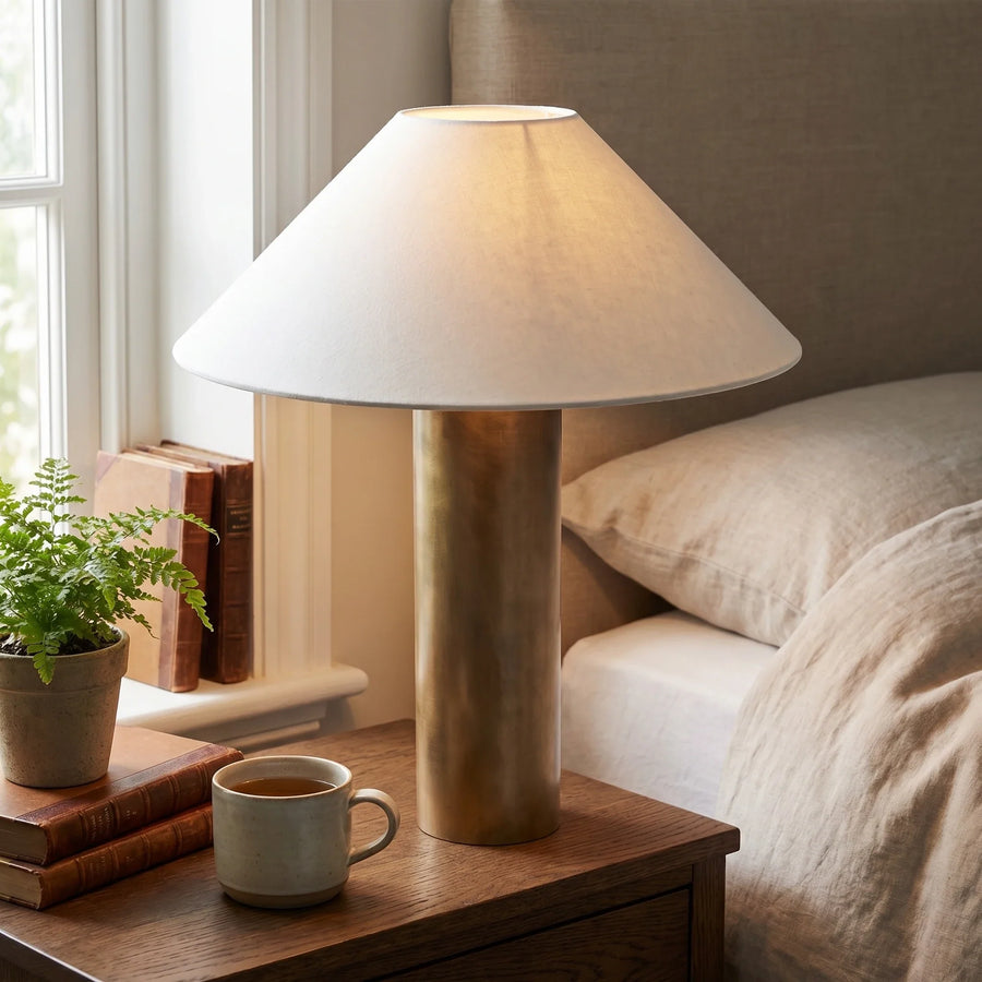 Modern Brass Linen Table Lamp for Bedroom