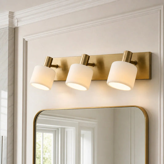 Modern Brass Vanity Wall Light with Porcelain Shades
