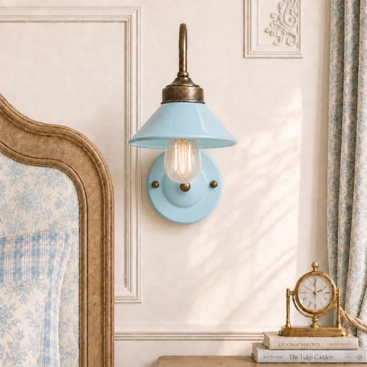 Modern British Curved Arm Brass Porcelain Wall Light