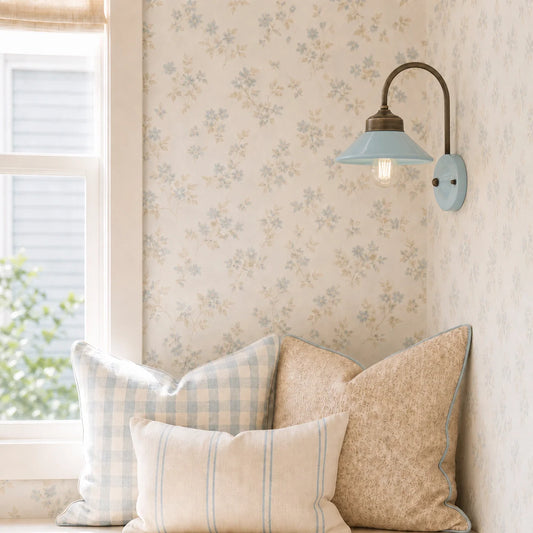 Modern British Curved Arm Brass Porcelain Wall Light