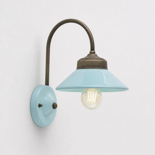 Modern British Curved Arm Brass Porcelain Wall Light