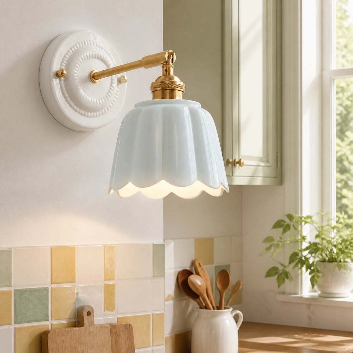 Modern Cottage Ceramic Flower Wall Sconce