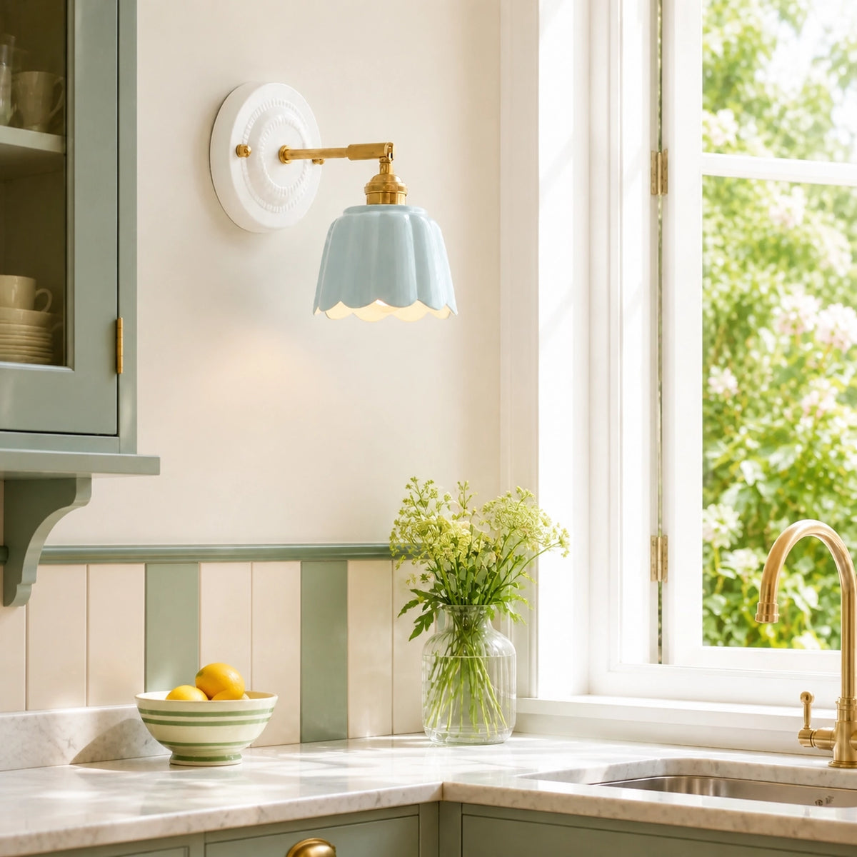 Modern Cottage Ceramic Flower Wall Sconce