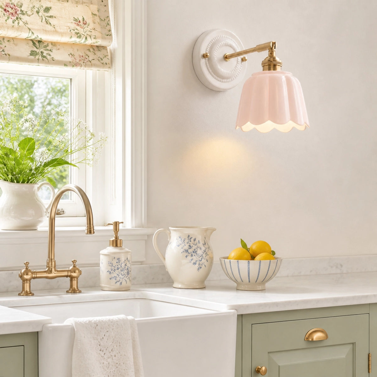 Modern Cottage Ceramic Flower Wall Sconce