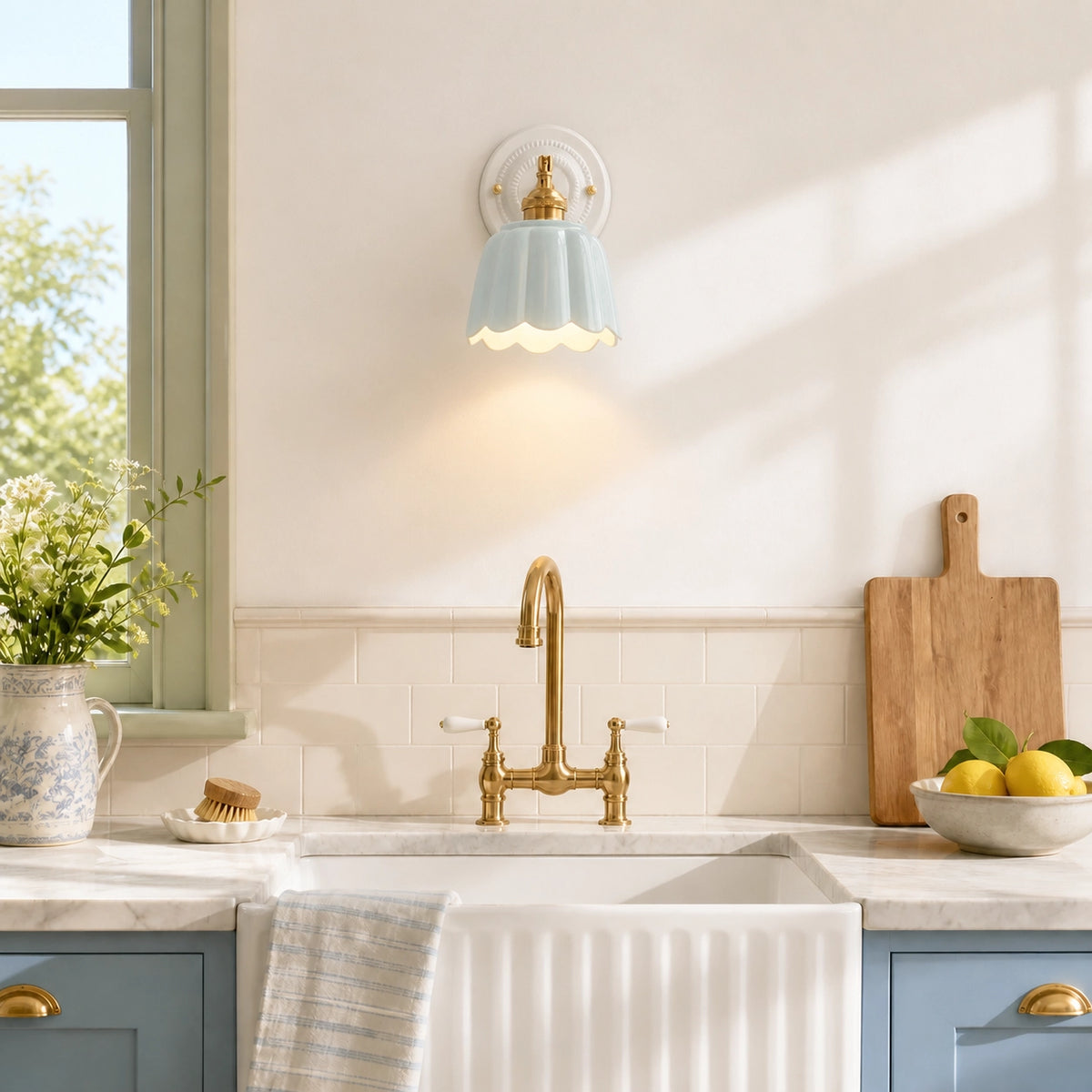 Modern Cottage Ceramic Flower Wall Sconce