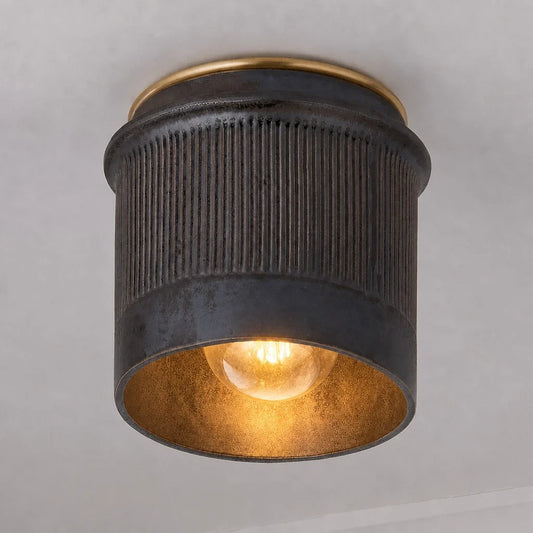 Modern British Vintage Brass Flush Ceiling Light