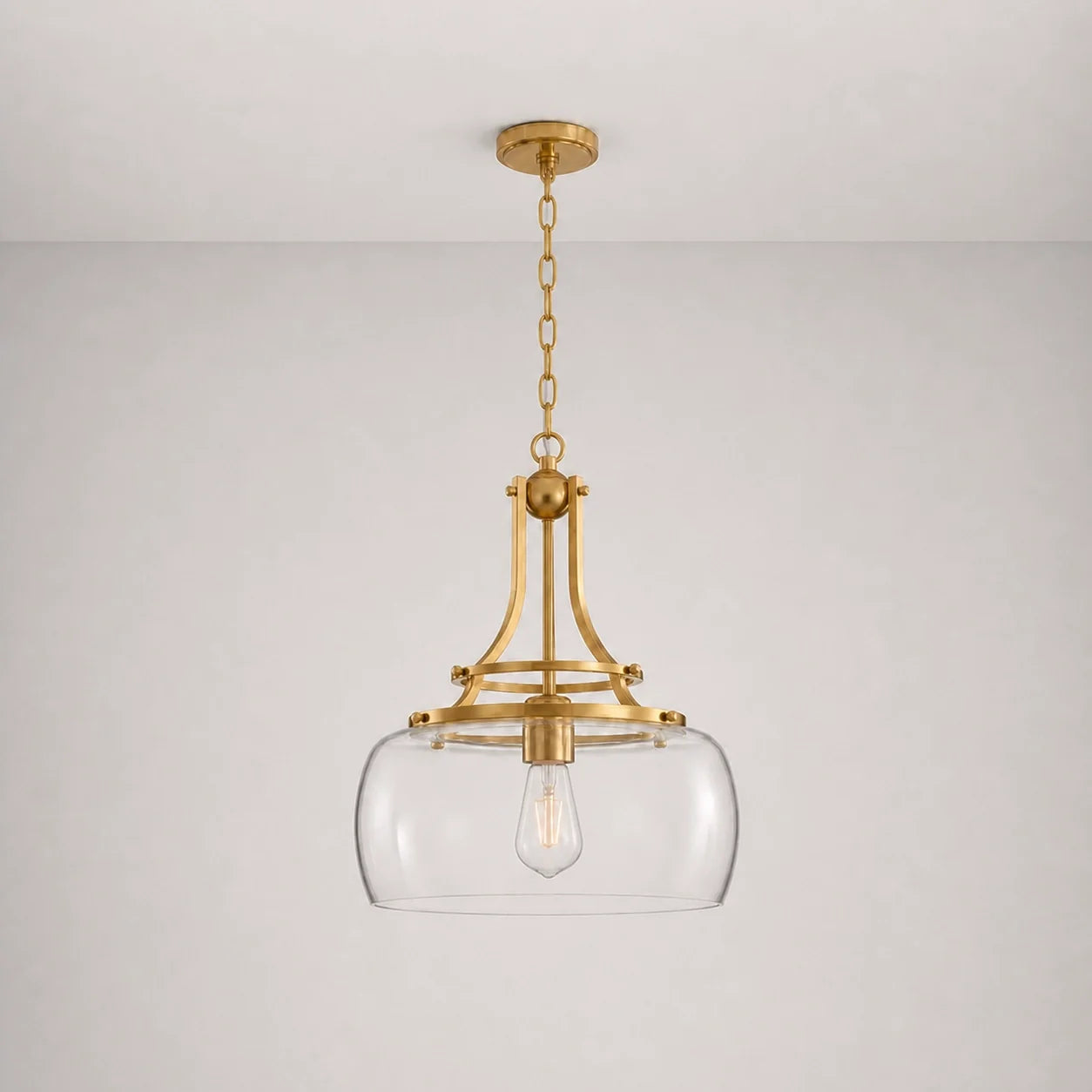 Modern Brushed Brass Clear Cylinder Glass Pendant Light