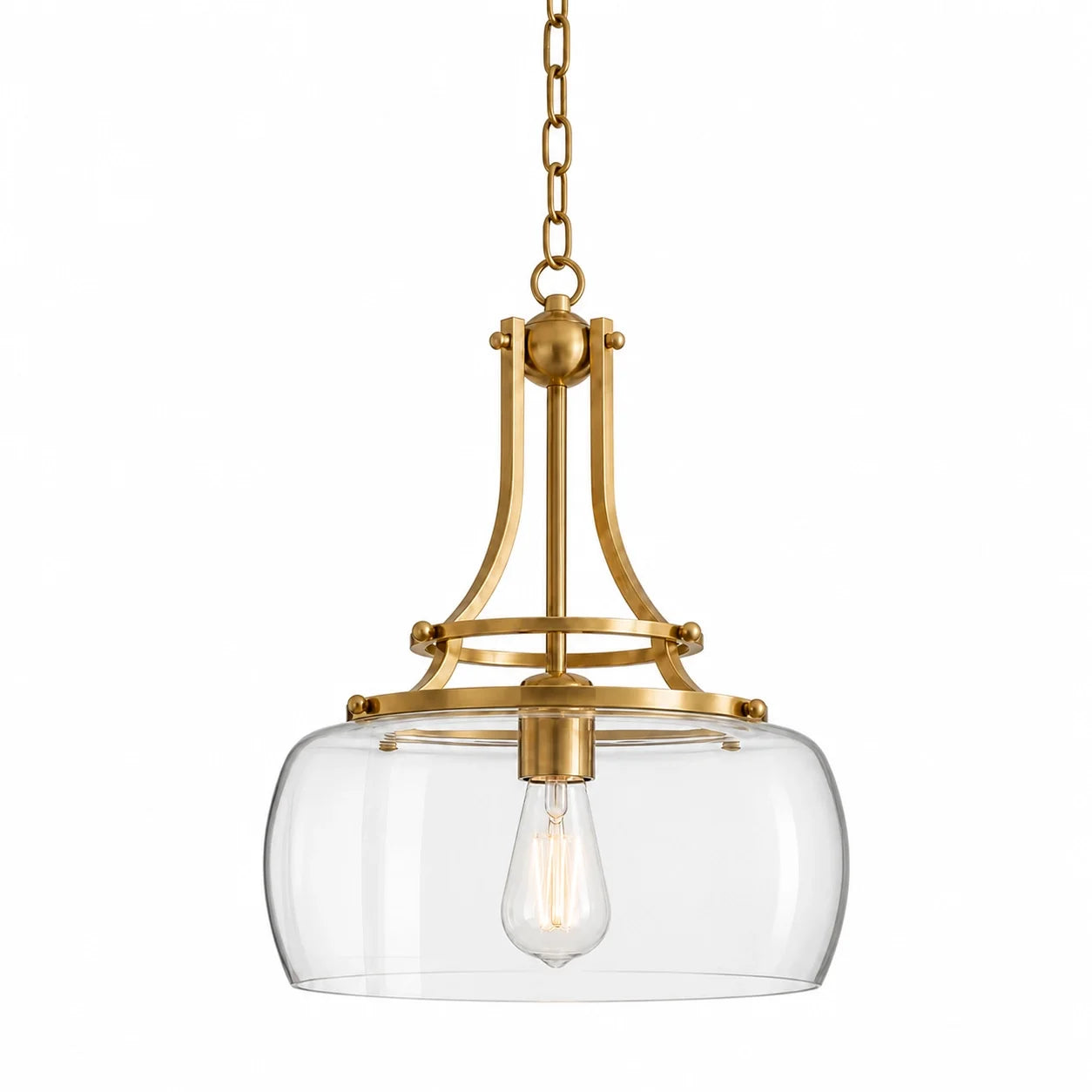 Modern Brushed Brass Clear Cylinder Glass Pendant Light
