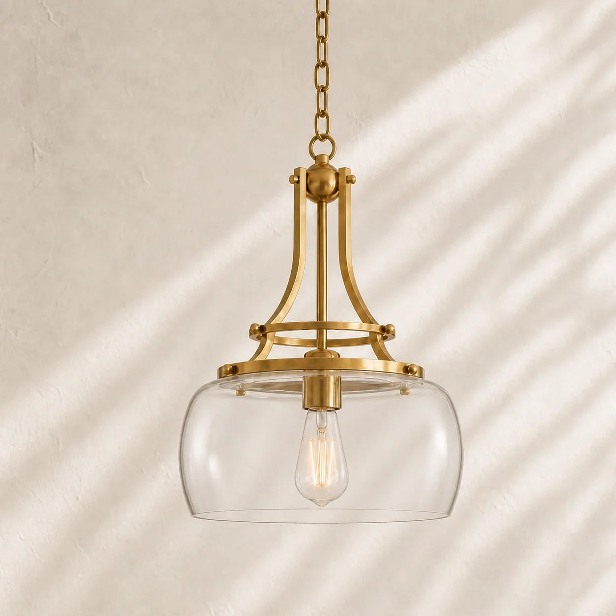Modern Brushed Brass Clear Cylinder Glass Pendant Light
