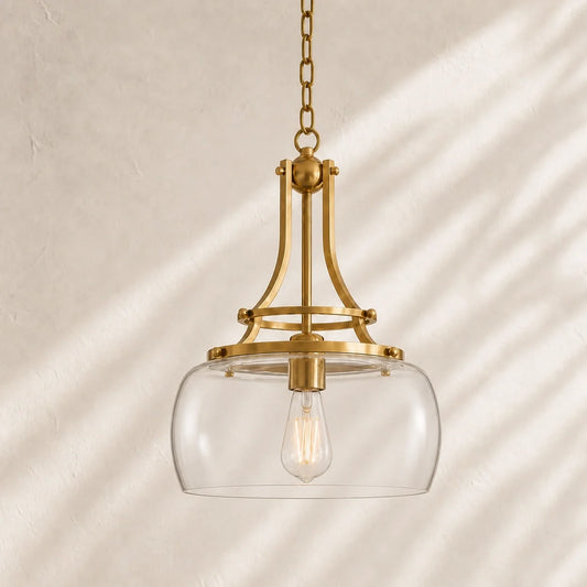 Modern Brushed Brass Clear Cylinder Glass Pendant Light
