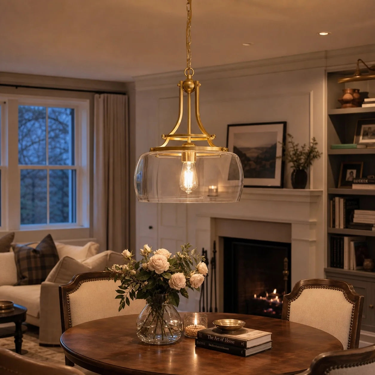 Modern Brushed Brass Clear Cylinder Glass Pendant Light
