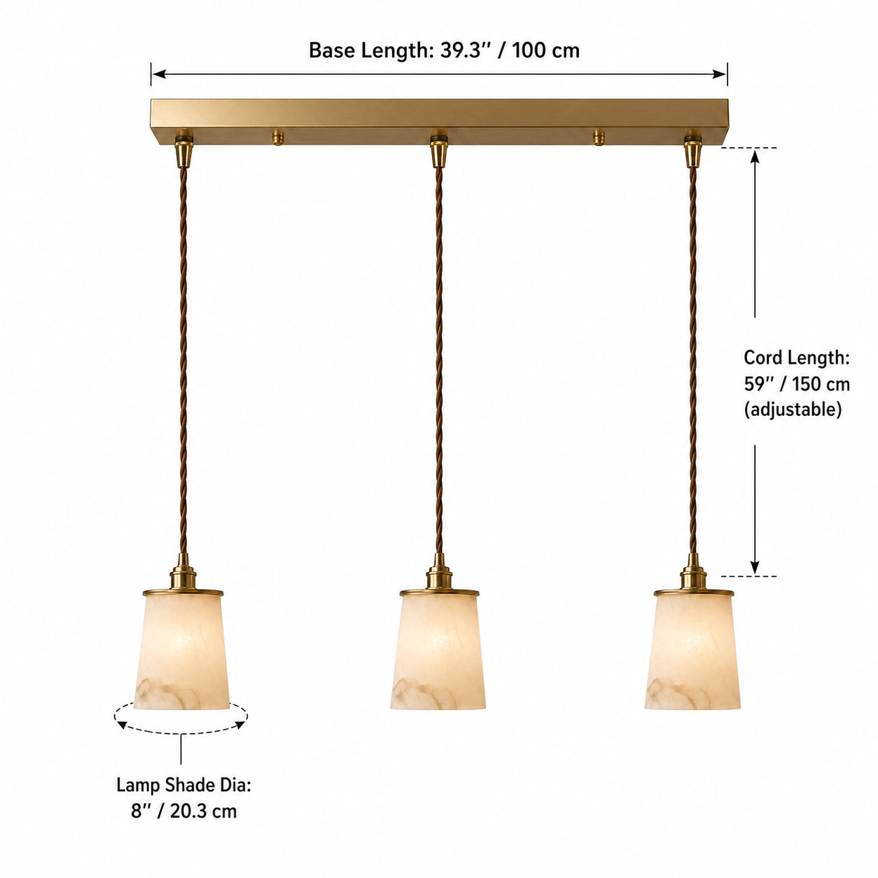 Modern Classic Alabaster Marble Tapered Pendant Lamp