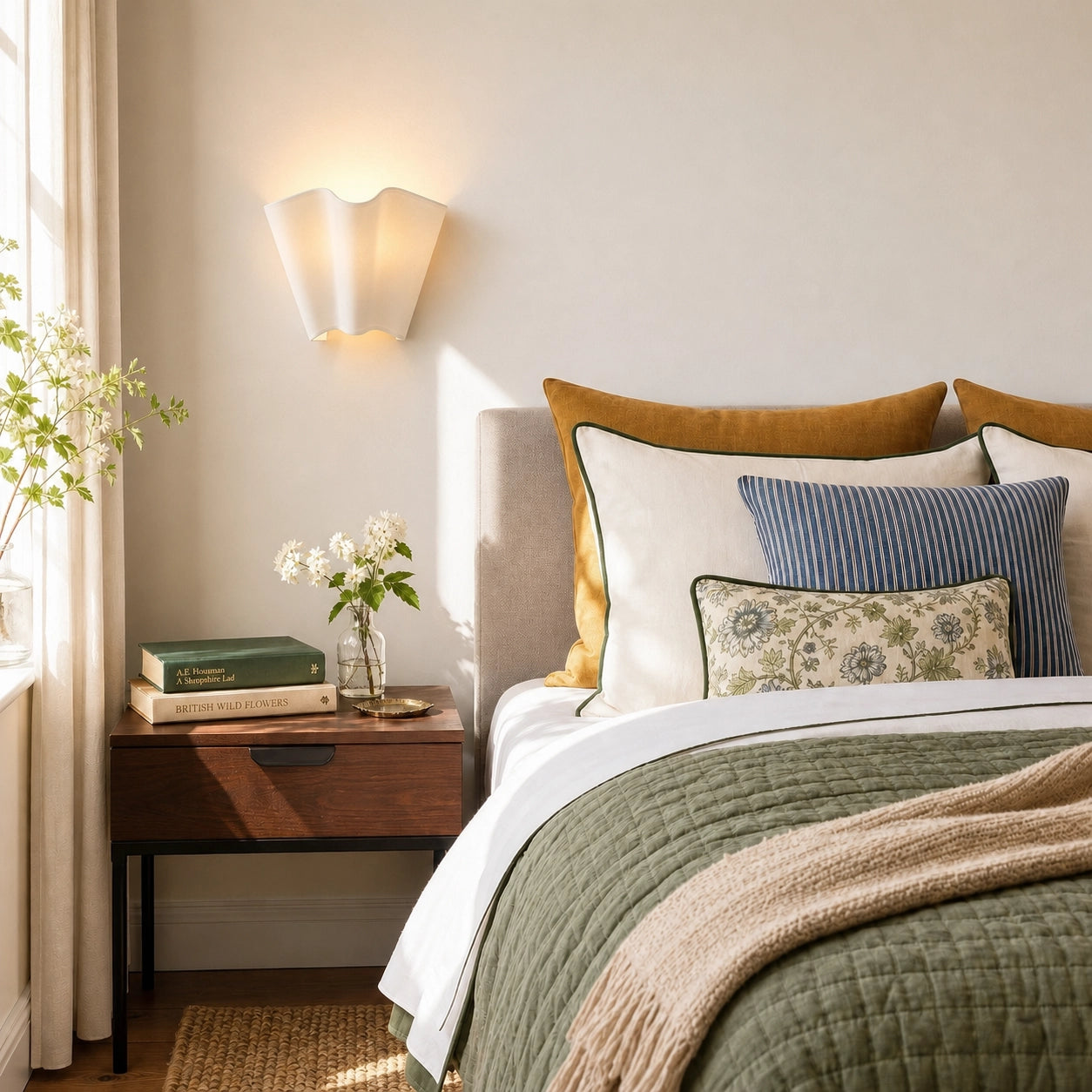 Modern Classic Linen Shade Scalloped Wall Lamp