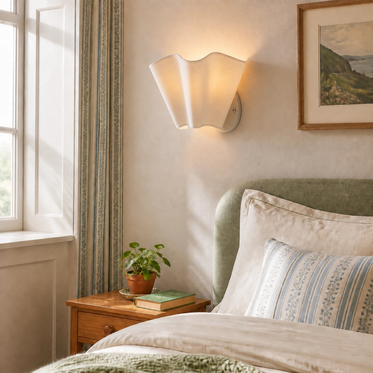 Modern Classic Linen Shade Scalloped Wall Lamp