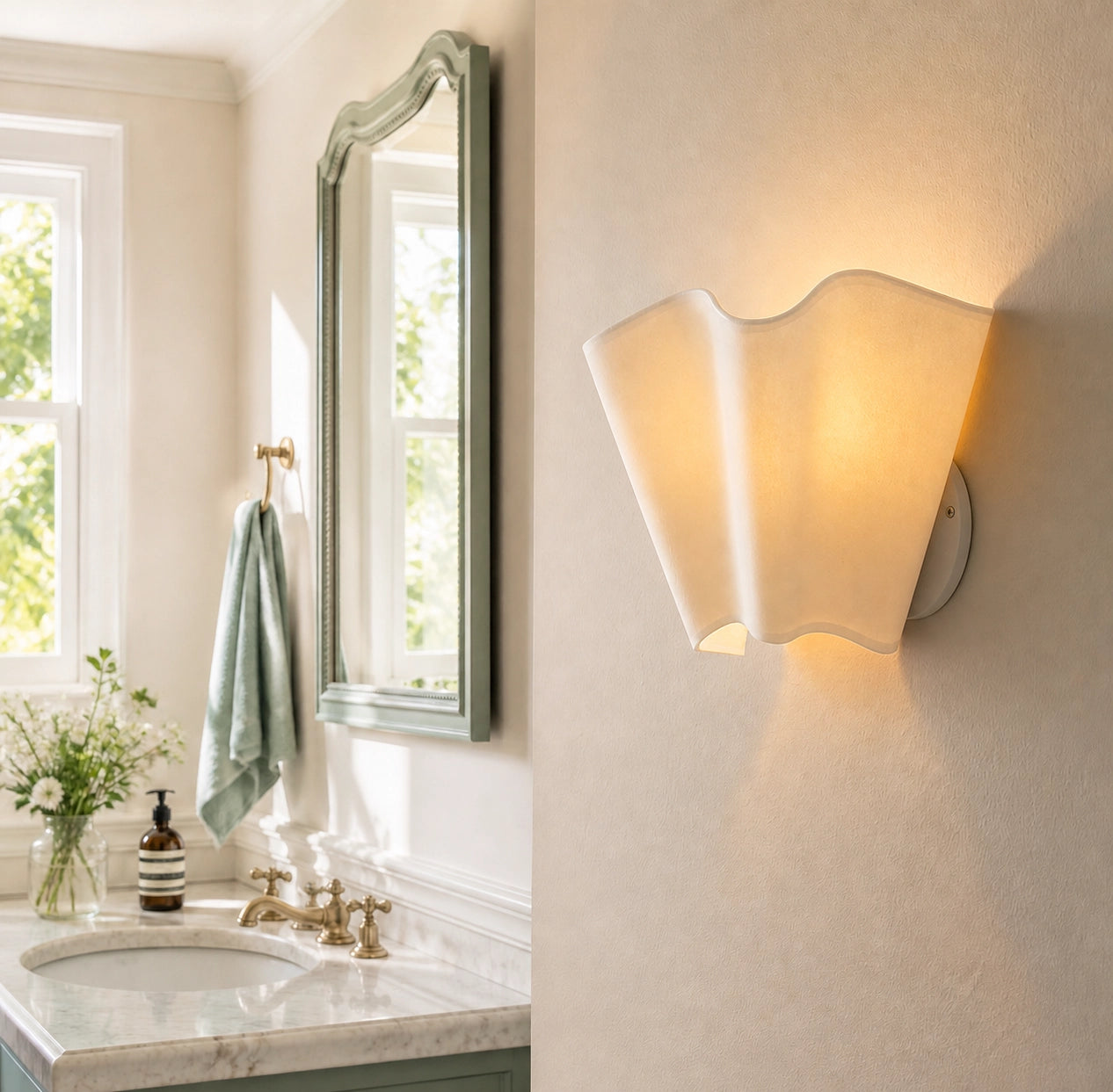 Modern Classic Linen Shade Scalloped Wall Lamp