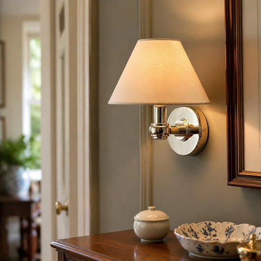 Modern Classic Triple Brass Wall Light with Fabric Shades