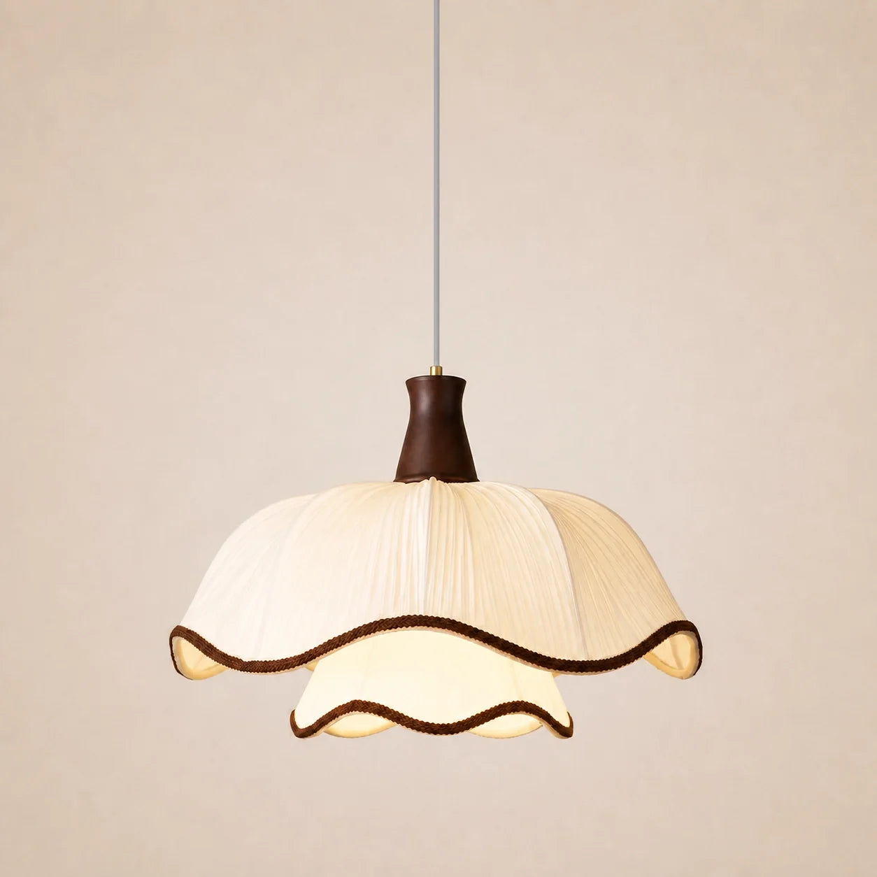 Modern Cream Scalloped Pleated Fabric Pendant Light