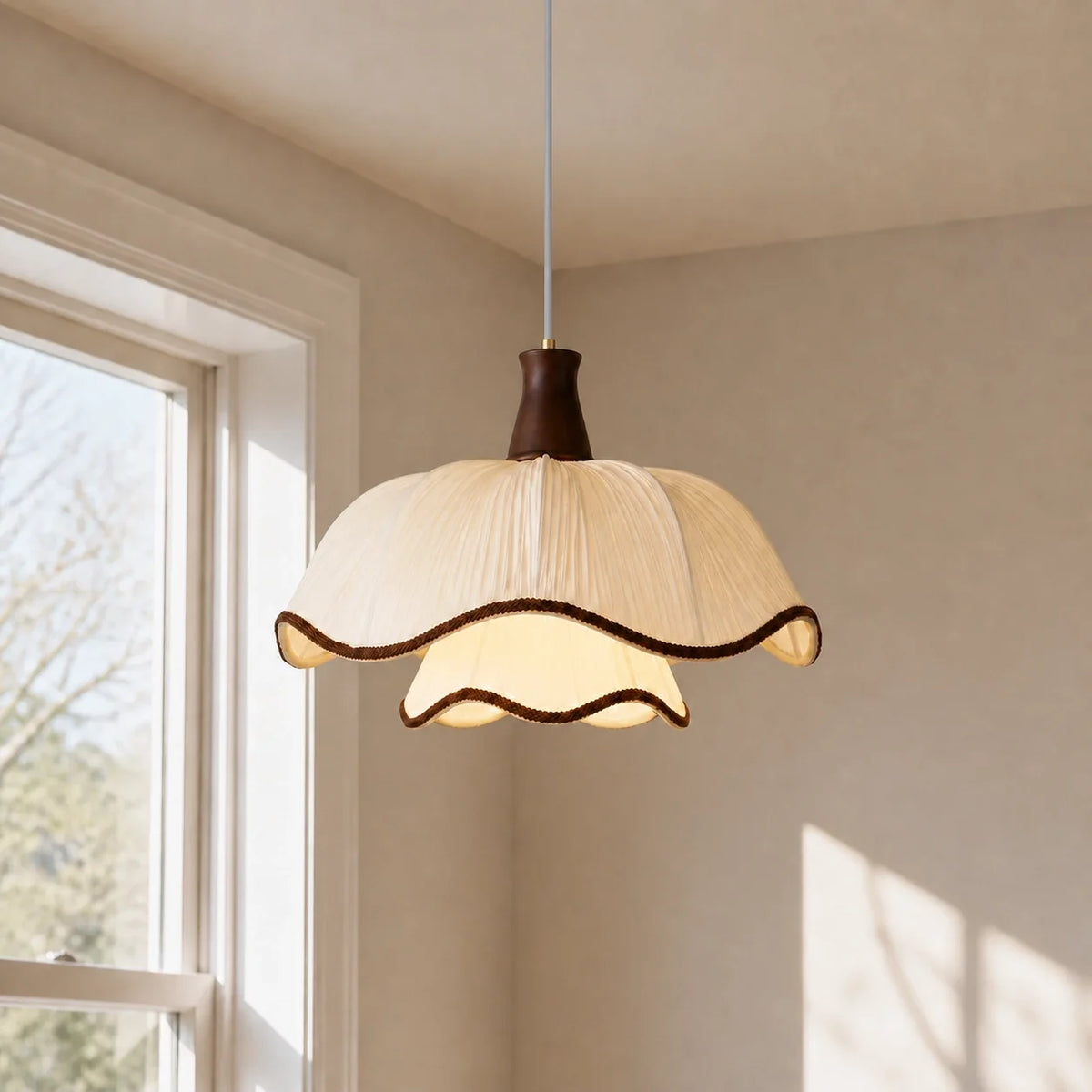 Modern Cream Scalloped Pleated Fabric Pendant Light