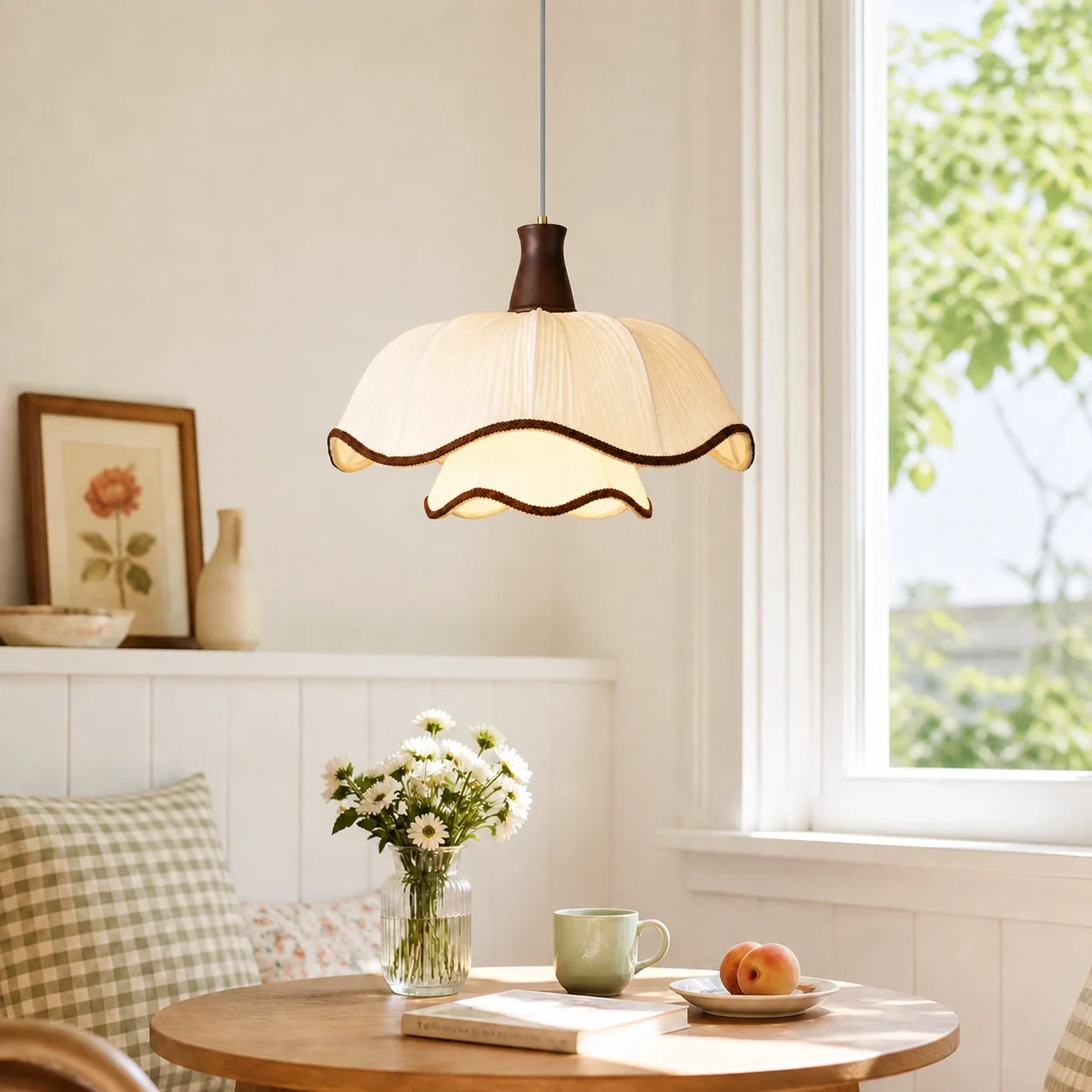 Modern Cream Scalloped Pleated Fabric Pendant Light