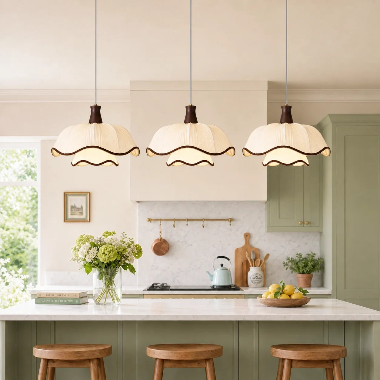 Modern Cream Scalloped Pleated Fabric Pendant Light