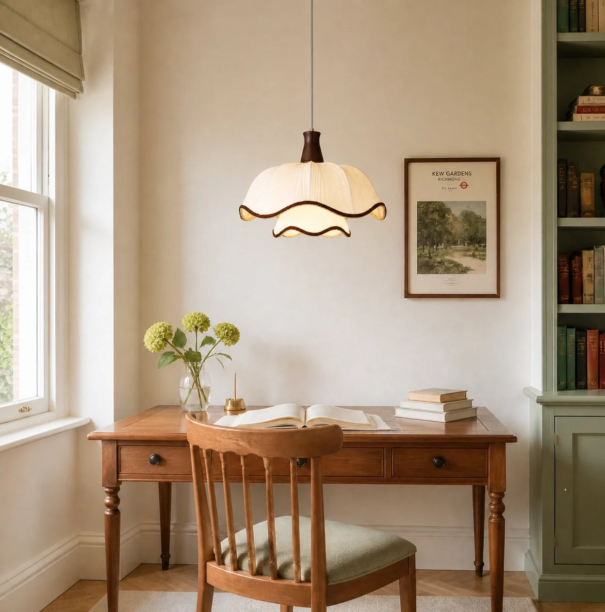 Modern Cream Scalloped Pleated Fabric Pendant Light